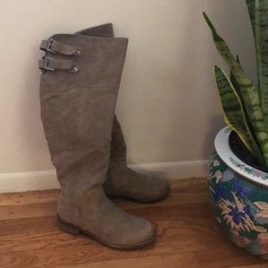 long beige boots knee high boots preppy